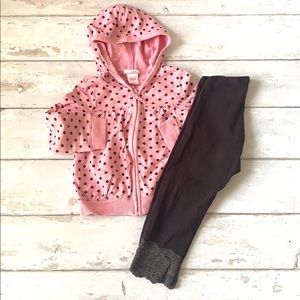 Girls 3T Pink Polka Dot Hoodie Jacket Brown Leggings Outfit Genuine Kids Oshkosh
